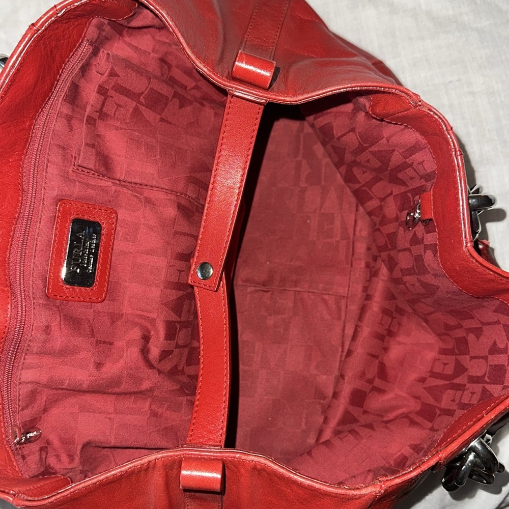 Furla Red Leather Tote with Silver Accents - Picture 4 of 5